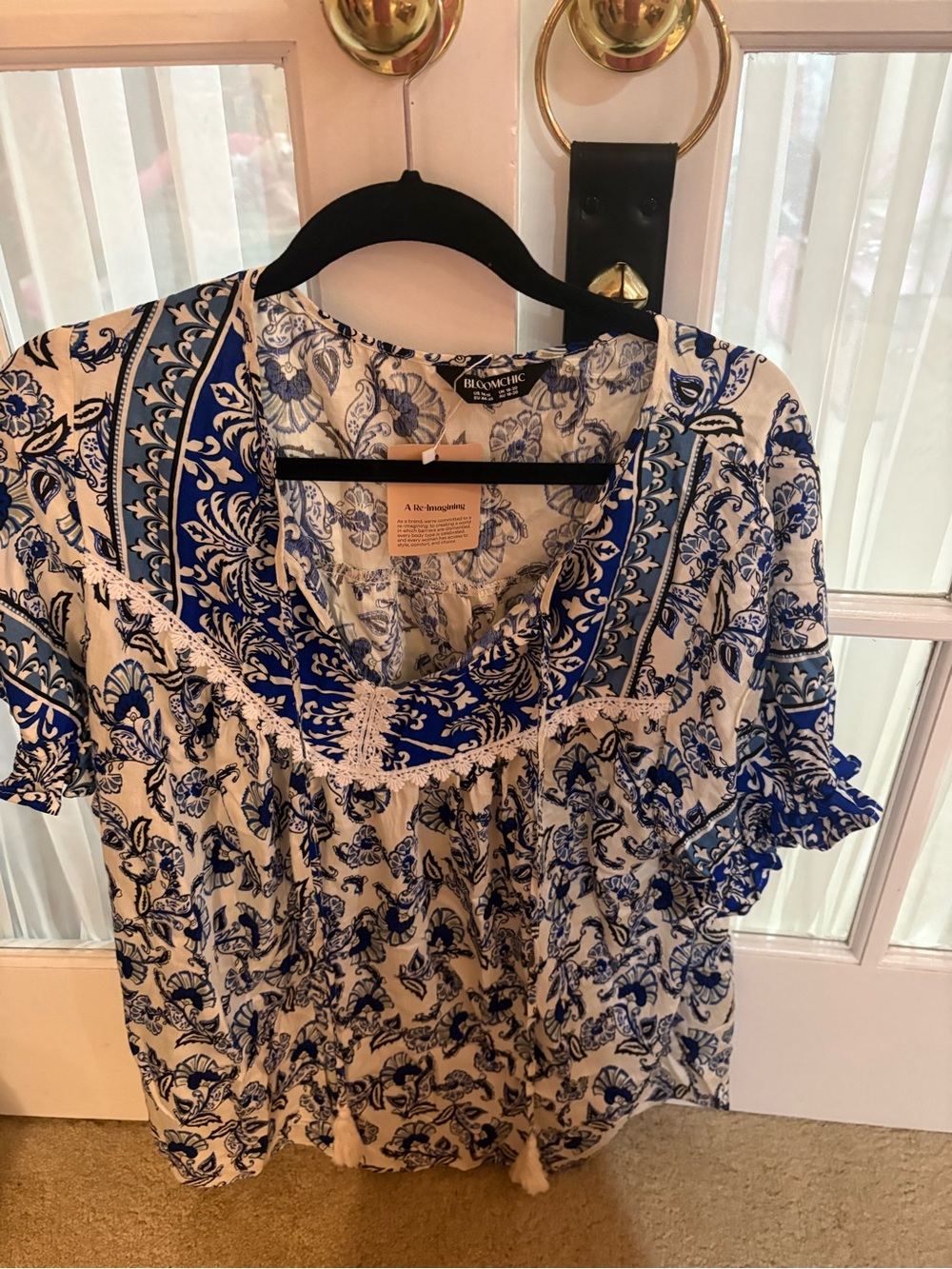 BloomChic Blue and White Floral Peasant Blouse